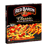 Red Baron Classic Crust special deluxe pizza; two cheese, sausage. mushrooms, pepperoni, black olives, green & red peppers Left Picture